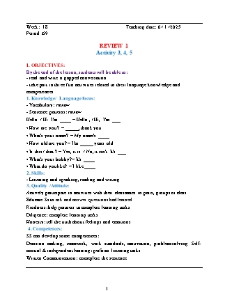 Kế hoạch bài dạy Tiếng Anh Lớp 3 - Tuần 18 - Năm học 2024-2025 - Đinh Thị Linh Nhâm