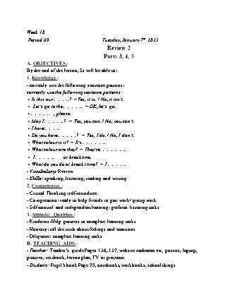 Kế hoạch bài dạy Tiếng Anh Lớp 3 - Tuần 18: The first term test - Năm học 2024-2025 - Trịnh Thị Thúy Hạnh