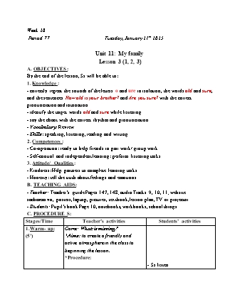 Kế hoạch bài dạy Tiếng Anh Lớp 3 - Tuần 20 - Unit 11 + Unit 12 - Năm học 2024-2025 - Trịnh Thị Thúy Hạnh