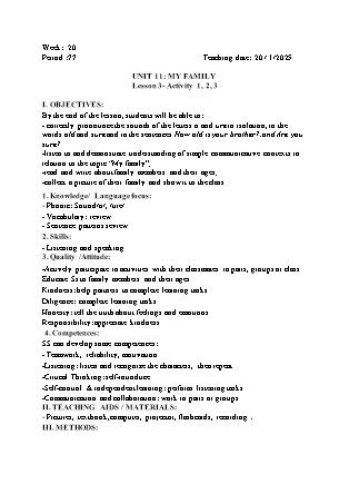 Kế hoạch bài dạy Tiếng Anh Lớp 3 - Tuần 20 - Unit 11 + Unit 12 - Năm học 2024-2025 - Đinh Thị Linh Nhâm