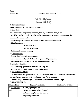 Kế hoạch bài dạy Tiếng Anh Lớp 3 - Tuần 22 - Unit 13: My house - Năm học 2024-2025 - Trịnh Thị Thúy Hạnh