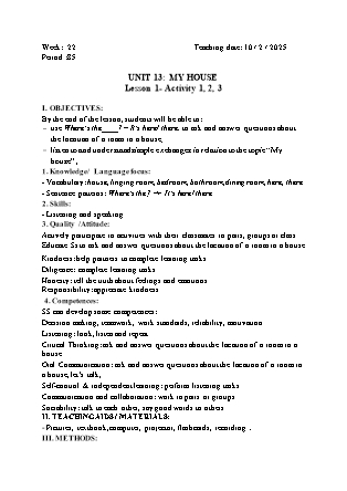 Kế hoạch bài dạy Tiếng Anh Lớp 3 - Tuần 22 - Unit 13: My house - Năm học 2024-2025 - Đinh Thị Linh Nhâm