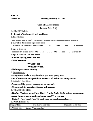 Kế hoạch bài dạy Tiếng Anh Lớp 3 - Tuần 24 - Unit 14: My bedroom - Năm học 2024-2025 - Trịnh Thị Thúy Hạnh