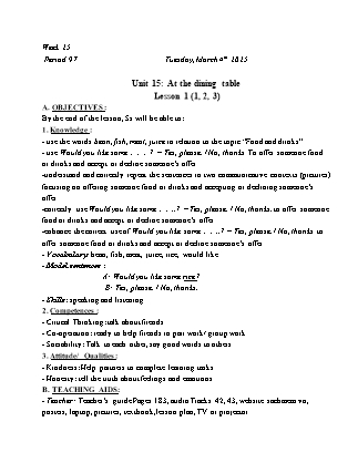 Kế hoạch bài dạy Tiếng Anh Lớp 3 - Tuần 25 - Unit 15: At the dining table - Năm học 2024-2025 - Trịnh Thị Thúy Hạnh