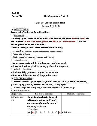 Kế hoạch bài dạy Tiếng Anh Lớp 3 - Tuần 26 - Unit 15 + Review 3 - Năm học 2024-2025 - Trịnh Thị Thúy Hạnh