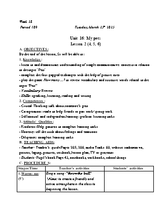 Kế hoạch bài dạy Tiếng Anh Lớp 3 - Tuần 28 - Unit 16 + Unit 17 - Năm học 2024-2025 - Trịnh Thị Thúy Hạnh