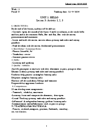 Kế hoạch bài dạy Tiếng Anh Lớp 3 - Tuần 3 - Unit 1 + Unit 2 - Năm học 2024-2025 - Đinh Thị Linh Nhâm