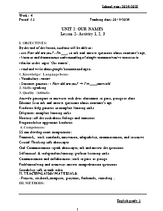 Kế hoạch bài dạy Tiếng Anh Lớp 3 - Tuần 4 - Unit 2: Our names - Năm học 2024-2025 - Đinh Thị Linh Nhâm