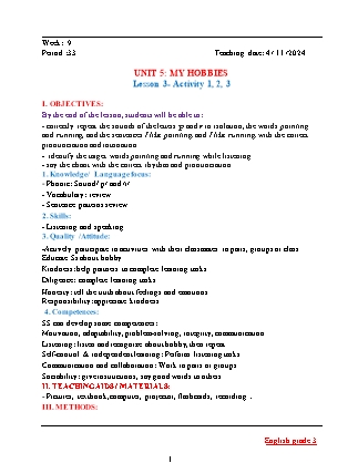 Kế hoạch bài dạy Tiếng Anh Lớp 3 - Tuần 9 - Unit 5 + Review 1 - Năm học 2024-2025 - Đinh Thị Linh Nhâm