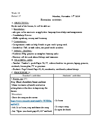 Kế hoạch bài dạy Tiếng Anh Lớp 4 - Tuần 10 - Unit 6: Our school facilities - Năm học 2024-2025 - Trịnh Thị Thúy Hạnh