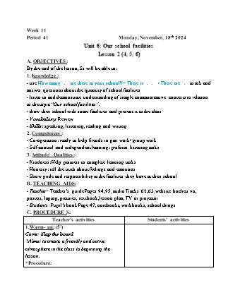 Kế hoạch bài dạy Tiếng Anh Lớp 4 - Tuần 11 - Unit 6 + Unit 7 - Năm học 2024-2025 - Trịnh Thị Thúy Hạnh