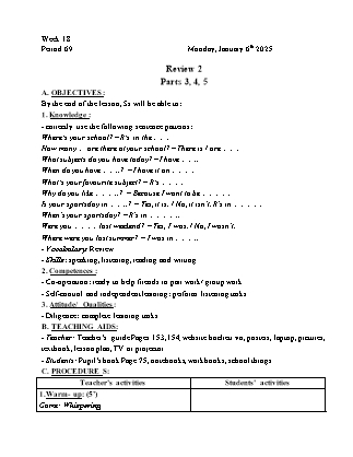 Kế hoạch bài dạy Tiếng Anh Lớp 4 - Tuần 18: The first term test - Năm học 2024-2025 - Trịnh Thị Thúy Hạnh