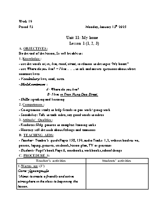 Kế hoạch bài dạy Tiếng Anh Lớp 4 - Tuần 19 - Unit 11: My home - Năm học 2024-2025 - Trịnh Thị Thúy Hạnh