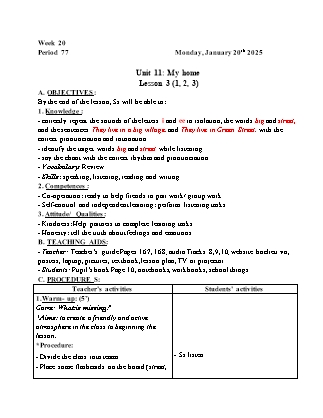 Kế hoạch bài dạy Tiếng Anh Lớp 4 - Tuần 20 - Unit 11 + Unit 12 - Năm học 2024-2025 - Trịnh Thị Thúy Hạnh