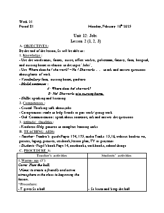 Kế hoạch bài dạy Tiếng Anh Lớp 4 - Tuần 21 - Unit 12: Jobs - Năm học 2024-2025 - Trịnh Thị Thúy Hạnh
