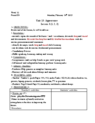 Kế hoạch bài dạy Tiếng Anh Lớp 4 - Tuần 23 - Unit 13 + Unit 14 - Năm học 2024-2025 - Trịnh Thị Thúy Hạnh