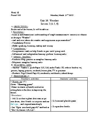 Kế hoạch bài dạy Tiếng Anh Lớp 4 - Tuần 28 - Unit 16 + Unit 17 - Năm học 2024-2025 - Trịnh Thị Thúy Hạnh