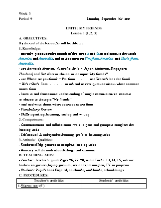 Kế hoạch bài dạy Tiếng Anh Lớp 4 - Tuần 3 - Unit 1 + Unit 2 - Năm học 2024-2025 - Trịnh Thị Thúy Hạnh