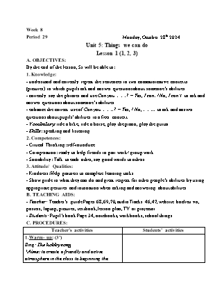 Kế hoạch bài dạy Tiếng Anh Lớp 4 - Tuần 8 - Unit 5: Things we can do - Năm học 2024-2025 - Trịnh Thị Thúy Hạnh