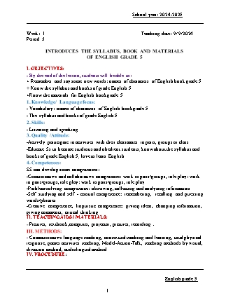 Kế hoạch bài dạy Tiếng Anh Lớp 5 - Tuần 1: Started - Năm học 2024-2025 - Đinh Thị Linh Nhâm