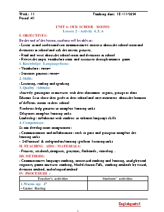 Kế hoạch bài dạy Tiếng Anh Lớp 5 - Tuần 11 - Unit 6 + Unit 7 - Năm học 2024-2025 - Đinh Thị Linh Nhâm