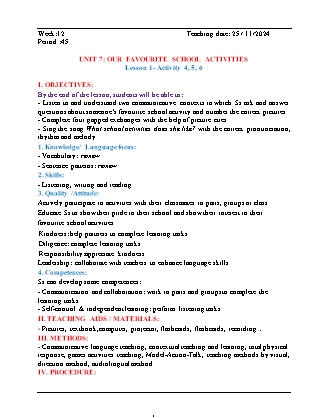 Kế hoạch bài dạy Tiếng Anh Lớp 5 - Tuần 12 - Unit 7: Our favourite school activities - Năm học 2024-2025 - Đinh Thị Linh Nhâm