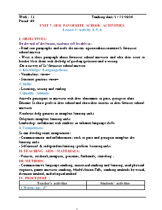 Kế hoạch bài dạy Tiếng Anh Lớp 5 - Tuần 13 - Unit 7 + Unit 8 - Năm học 2024-2025 - Đinh Thị Linh Nhâm