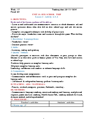 Kế hoạch bài dạy Tiếng Anh Lớp 5 - Tuần 17 - Unit 10 + Review 2 - Năm học 2024-2025 - Đinh Thị Linh Nhâm