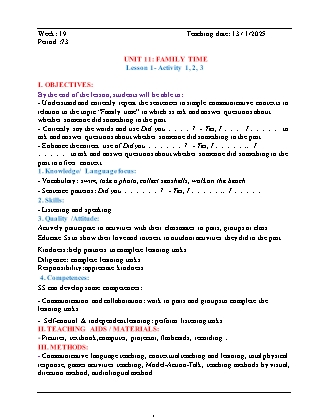 Kế hoạch bài dạy Tiếng Anh Lớp 5 - Tuần 19 - Unit 11: Family time - Năm học 2024-2025 - Đinh Thị Linh Nhâm