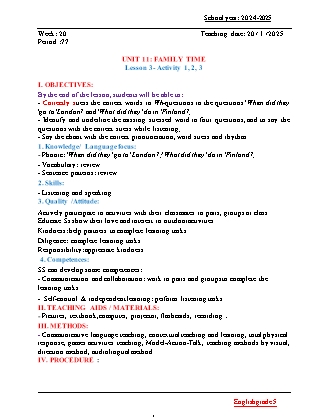 Kế hoạch bài dạy Tiếng Anh Lớp 5 - Tuần 20 - Unit 11 + Unit 12 - Năm học 2024-2025 - Đinh Thị Linh Nhâm