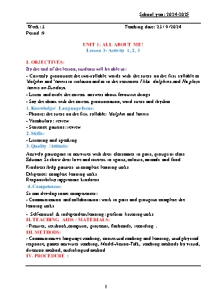 Kế hoạch bài dạy Tiếng Anh Lớp 5 - Tuần 3 - Unit 1 + Unit 2 - Năm học 2024-2025 - Đinh Thị Linh Nhâm