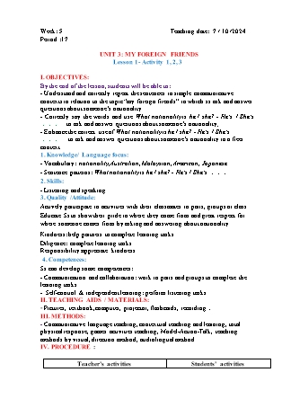 Kế hoạch bài dạy Tiếng Anh Lớp 5 - Tuần 5 - Unit 3: My foreign friends - Năm học 2024-2025 - Đinh Thị Linh Nhâm