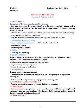 Kế hoạch bài dạy Tiếng Anh Lớp 5 - Tuần 9 - Unit 5 + Review 1 - Năm học 2024-2025 - Đinh Thị Linh Nhâm