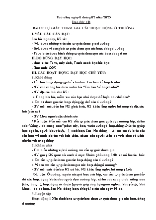 Kế hoạch bài dạy Tự nhiên và Xã hội & Đạo đức Lớp 1 + Lớp 3 - Tuần 21 - Năm học 2024-2025 - Trần Thị Thúy Hà