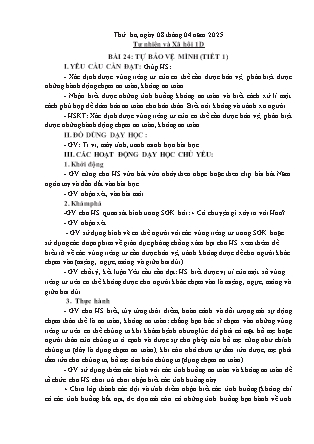 Kế hoạch bài dạy Tự nhiên và Xã hội & Đạo đức Lớp 1 + Lớp 3 - Tuần 30 - Năm học 2024-2025 - Trần Thị Thúy Hà