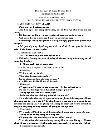 Kế hoạch bài dạy Tự nhiên và Xã hội & Đạo đức Lớp 1 + Lớp 3 - Tuần 8 - Năm học 2024-2025 - Trần Thị Thúy Hà
