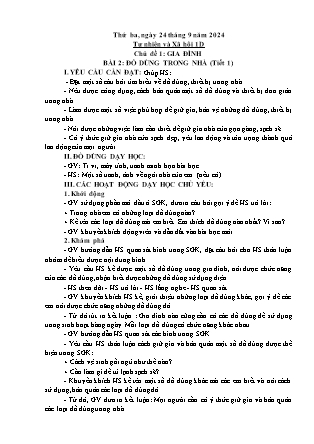 Kế hoạch bài dạy Tự nhiên và Xã hội & Đạo đức Lớp 1 + Lớp 3 - Tuần 3 - Năm học 2024-2025 - Trần Thị Thúy Hà