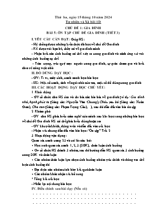 Kế hoạch bài dạy Tự nhiên và Xã hội & Đạo đức Lớp 1 + Lớp 3 - Tuần 6 - Năm học 2024-2025 - Trần Thị Thúy Hà