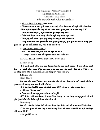 Kế hoạch bài dạy Tự nhiên và Xã hội & Đạo đức Lớp 1 + Lớp 3 - Tuần 2 - Năm học 2024-2025 - Trần Thị Thúy Hà
