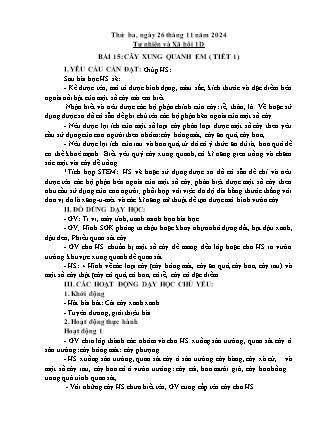 Kế hoạch bài dạy Tự nhiên và Xã hội & Đạo đức Lớp 1 + Lớp 3 - Tuần 12 - Năm học 2024-2025 - Trần Thị Thúy Hà
