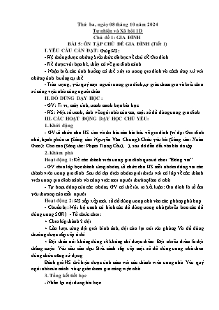 Kế hoạch bài dạy Tự nhiên và Xã hội & Đạo đức Lớp 1 + Lớp 3 - Tuần 5 - Năm học 2024-2025 - Trần Thị Thúy Hà