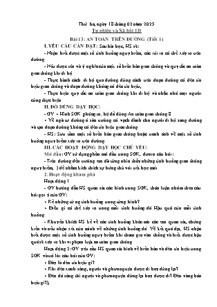 Kế hoạch bài dạy Tự nhiên và Xã hội & Đạo đức Lớp 1 + Lớp 3 - Tuần 23 - Năm học 2024-2025 - Trần Thị Thúy Hà