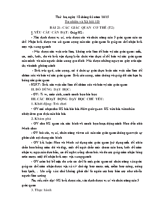 Kế hoạch bài dạy Tự nhiên và Xã hội & Đạo đức Lớp 1 + Lớp 3 - Tuần 27 - Năm học 2024-2025 - Trần Thị Thúy Hà