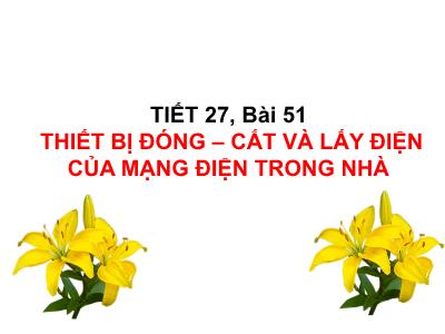 Bài giảng Công nghệ 8 - Tiết 27, Bài 51: Thiết bị đóng, cắt và lấy điện của mạng điện trong nhà
