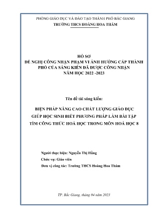 Biện pháp Nâng cao chất lượng giáo dục giúp học sinh biết phương pháp làm bài tập tìm công thức Hóa học trong môn Hóa học 8