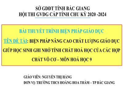 Biện pháp Nâng cao chất lượng giáo dục giúp học sinh ghi nhớ tính chất hóa học của các hợp chất vô cơ môn Hóa học 9