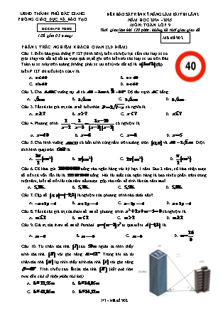Đề khảo sát rèn kĩ năng Toán 9 (Lần 2) - Mã đề 902 - PGD TP Bắc Giang