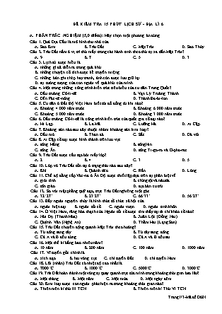Đề kiểm tra 15 phút Lịch sử và Địa lí 6 (Có đáp án)