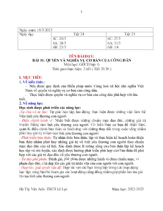 Giáo án GDCD 6 - Bài 10: Quyền và nghĩa vụ cơ bản của công dân - Năm học 2022-2023 - Hà Thị Vân Anh