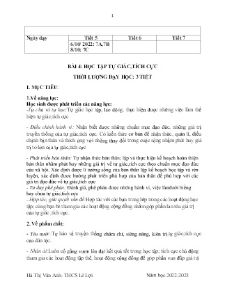 Giáo án GDCD 7 - Bài 4: Học tập tự giác, tích cực - Năm học 2022-2023 - Hà Thị Vân Anh